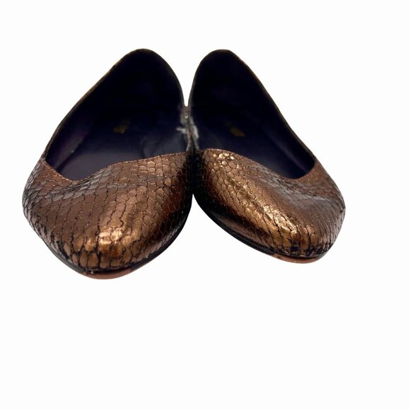 NINE WEST METALLIC BRONZE SNAKE LEATHER POINTED TOE FLATS - 6M - Picture 4 of 9